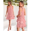 image:imageZESICA Womens 2026 Summer Boho Sleeveless Ruffle Mini DressPink