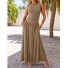 image:imageZESICA Womens 2026 Summer Sleeveless Pleated Maxi DressKhaki