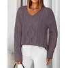 image:imageZESICA Womens Cable Knit Long Sleeve Oversized Sweaters Fall Pullover TopsPurple