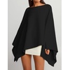 image:imageZESICA Womens Fall Batwing Oversized Knitted Shawls Poncho SweatersBlack