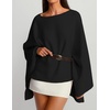 image:imageZESICA Womens Fall Batwing Oversized Knitted Shawls Poncho SweatersBlack
