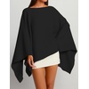 image:imageZESICA Womens Fall Batwing Oversized Knitted Shawls Poncho SweatersBlack