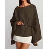 image:imageZESICA Womens Fall Batwing Oversized Knitted Shawls Poncho SweatersBrown