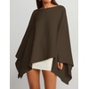 image:imageZESICA Womens Fall Batwing Oversized Knitted Shawls Poncho SweatersBrown