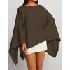 image:imageZESICA Womens Fall Batwing Oversized Knitted Shawls Poncho SweatersBrown