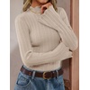 image:imageZESICA Womens Fall Bell Long Sleeve Knit Sweaters Scalloped Mock Neck TopsAlmond