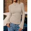 image:imageZESICA Womens Fall Bell Long Sleeve Knit Sweaters Scalloped Mock Neck TopsAlmond