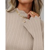 image:imageZESICA Womens Fall Bell Long Sleeve Knit Sweaters Scalloped Mock Neck TopsAlmond
