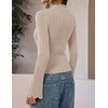 image:imageZESICA Womens Fall Bell Long Sleeve Knit Sweaters Scalloped Mock Neck TopsAlmond
