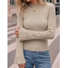 image:imageZESICA Womens Fall Bell Long Sleeve Knit Sweaters Scalloped Mock Neck TopsAlmond