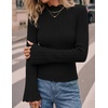 image:imageZESICA Womens Fall Bell Long Sleeve Knit Sweaters Scalloped Mock Neck TopsBlack