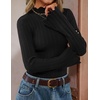 image:imageZESICA Womens Fall Bell Long Sleeve Knit Sweaters Scalloped Mock Neck TopsBlack