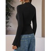 image:imageZESICA Womens Fall Bell Long Sleeve Knit Sweaters Scalloped Mock Neck TopsBlack