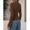 image:imageZESICA Womens Fall Bell Long Sleeve Knit Sweaters Scalloped Mock Neck TopsBrown
