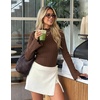 image:imageZESICA Womens Fall Bell Long Sleeve Knit Sweaters Scalloped Mock Neck TopsBrown