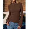 image:imageZESICA Womens Fall Bell Long Sleeve Knit Sweaters Scalloped Mock Neck TopsBrown