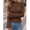 image:imageZESICA Womens Fall Bell Long Sleeve Knit Sweaters Scalloped Mock Neck TopsBrown