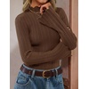 image:imageZESICA Womens Fall Bell Long Sleeve Knit Sweaters Scalloped Mock Neck TopsBrown