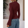 image:imageZESICA Womens Fall Bell Long Sleeve Knit Sweaters Scalloped Mock Neck TopsBurgundy