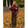 image:imageZESICA Womens Fall Bell Long Sleeve Knit Sweaters Scalloped Mock Neck TopsBurgundy