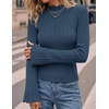image:imageZESICA Womens Fall Bell Long Sleeve Knit Sweaters Scalloped Mock Neck TopsDustyblue