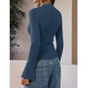 image:imageZESICA Womens Fall Bell Long Sleeve Knit Sweaters Scalloped Mock Neck TopsDustyblue