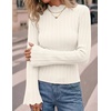 image:imageZESICA Womens Fall Bell Long Sleeve Knit Sweaters Scalloped Mock Neck TopsWhite