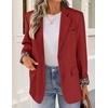 image:imageZESICA Womens Fall Business Casual Open Front Button BlazerWine