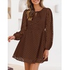 image:imageZESICA Womens Fall Cute Hollow Out Long Sleeve Mini DressesBrown
