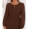 image:imageZESICA Womens Fall Cute Hollow Out Long Sleeve Mini DressesBrown