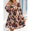 image:imageZESICA Womens Fall Floral Long Sleeve Wedding Guest Mini DressesBrown