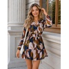 image:imageZESICA Womens Fall Floral Long Sleeve Wedding Guest Mini DressesBrown