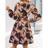 image:imageZESICA Womens Fall Floral Long Sleeve Wedding Guest Mini DressesBrown