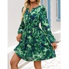 image:imageZESICA Womens Fall Floral Long Sleeve Wedding Guest Mini DressesDarkgreen