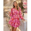 image:imageZESICA Womens Fall Floral Long Sleeve Wedding Guest Mini DressesRed