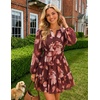 image:imageZESICA Womens Fall Floral Long Sleeve Wedding Guest Mini DressesRose Brown