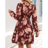 image:imageZESICA Womens Fall Floral Long Sleeve Wedding Guest Mini DressesRose Brown