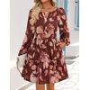 image:imageZESICA Womens Fall Floral Long Sleeve Wedding Guest Mini DressesRose Brown