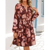 image:imageZESICA Womens Fall Floral Long Sleeve Wedding Guest Mini DressesRose Brown
