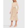 image:imageZESICA Womens Fall Long Sleeve Pleated Knit Sweater DressApricot