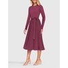 image:imageZESICA Womens Fall Long Sleeve Pleated Knit Sweater DressPurple Red