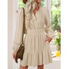 image:imageZESICA Womens Fall Long Sleeve V Neck Flowy Mini DressesApricot
