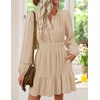 image:imageZESICA Womens Fall Long Sleeve V Neck Flowy Mini DressesApricot
