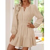 image:imageZESICA Womens Fall Long Sleeve V Neck Flowy Mini DressesApricot