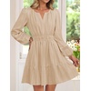 image:imageZESICA Womens Fall Long Sleeve V Neck Flowy Mini DressesApricot