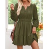 image:imageZESICA Womens Fall Long Sleeve V Neck Flowy Mini DressesArmygreen