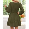 image:imageZESICA Womens Fall Long Sleeve V Neck Flowy Mini DressesArmygreen