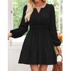image:imageZESICA Womens Fall Long Sleeve V Neck Flowy Mini DressesBlack