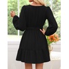 image:imageZESICA Womens Fall Long Sleeve V Neck Flowy Mini DressesBlack