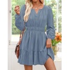 image:imageZESICA Womens Fall Long Sleeve V Neck Flowy Mini DressesDustyblue